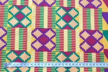Preview: PURPLE GREEN CROSS-Afrikanischer-Kente-Stoff-